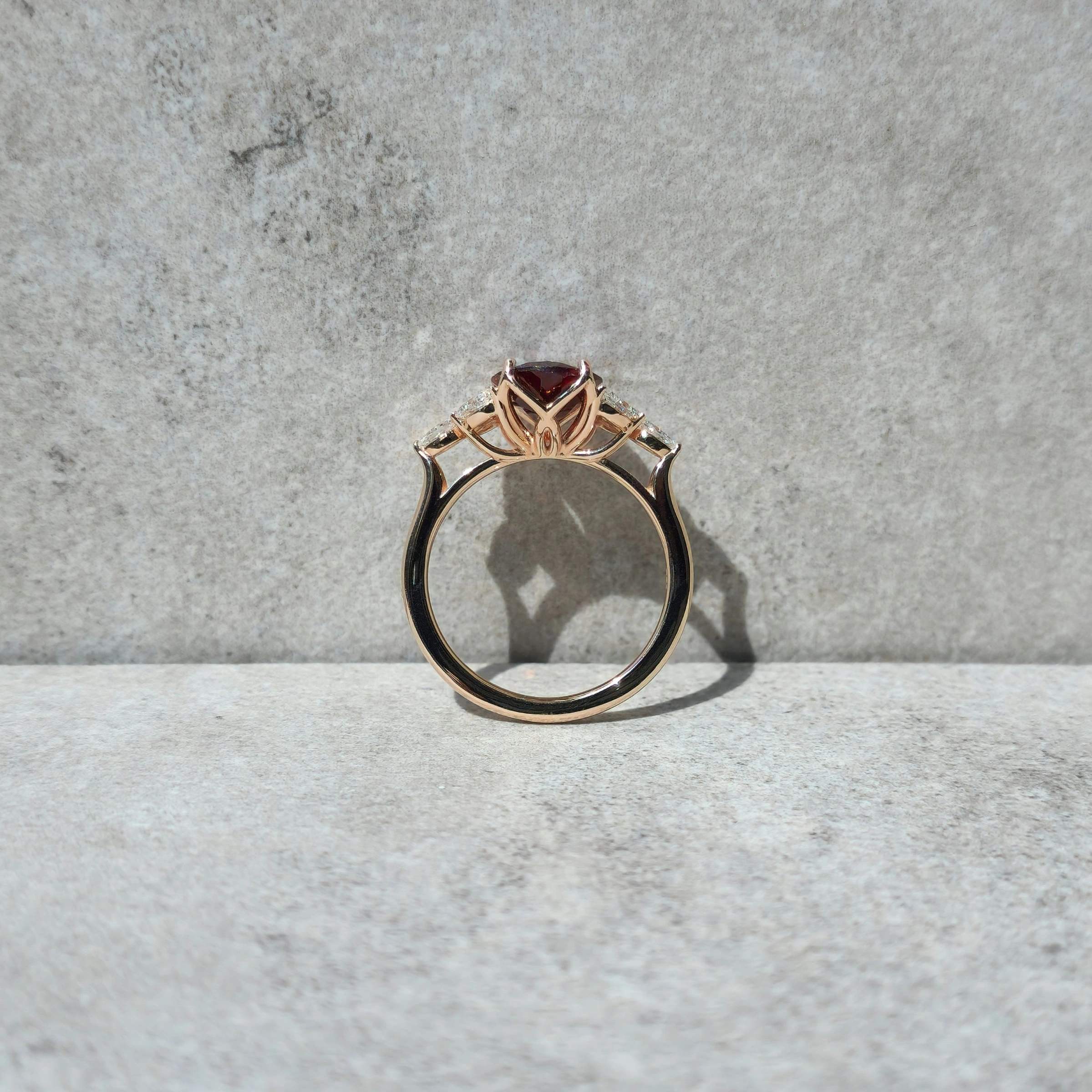 Red Garnet Ring with Diamonds in 18k Rose Gold