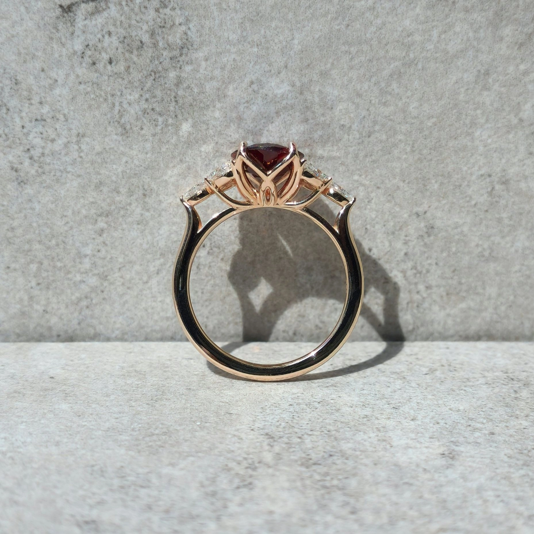 Red Garnet Ring with Diamonds in 18k Rose Gold