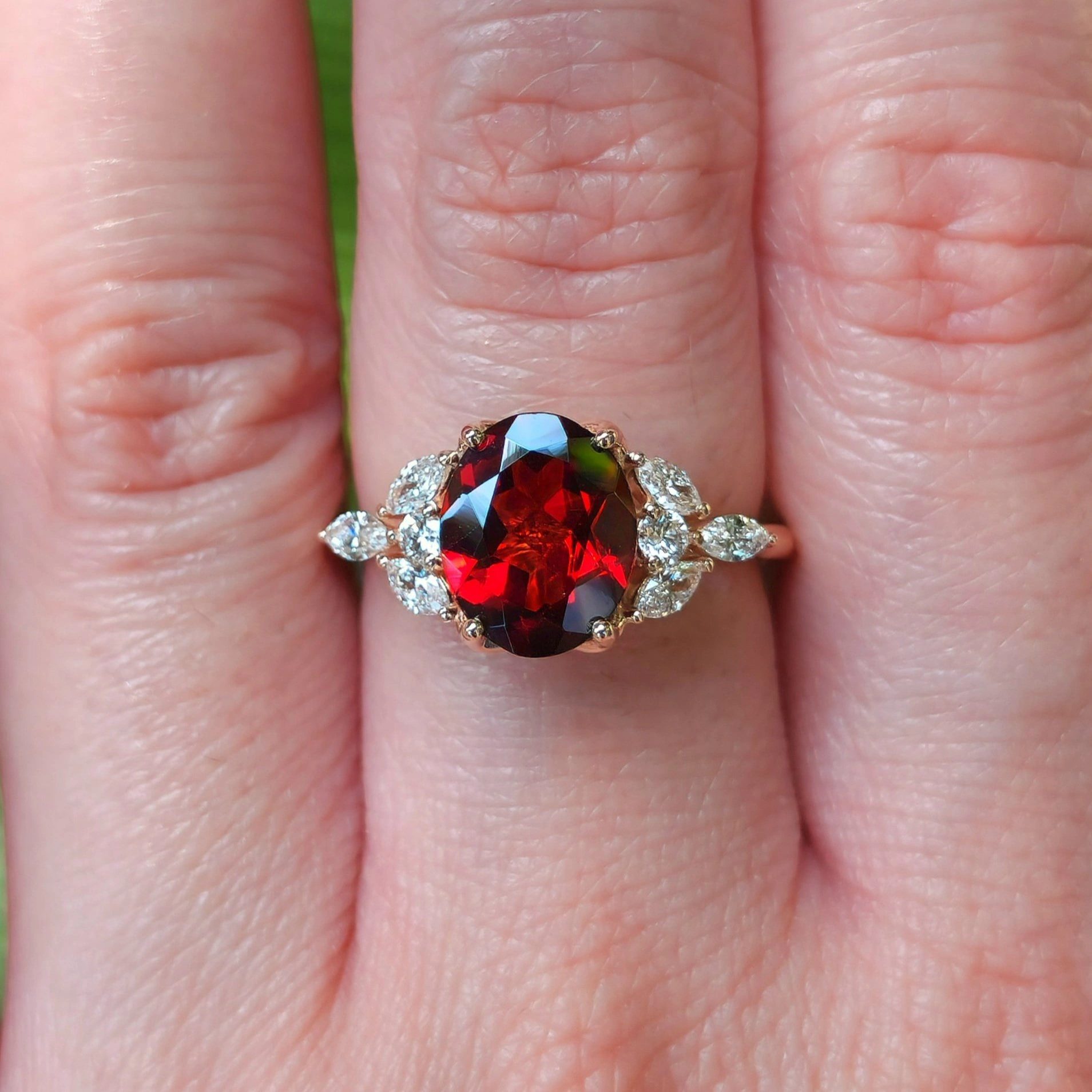 Red Garnet Ring with Diamonds in 18k Rose Gold