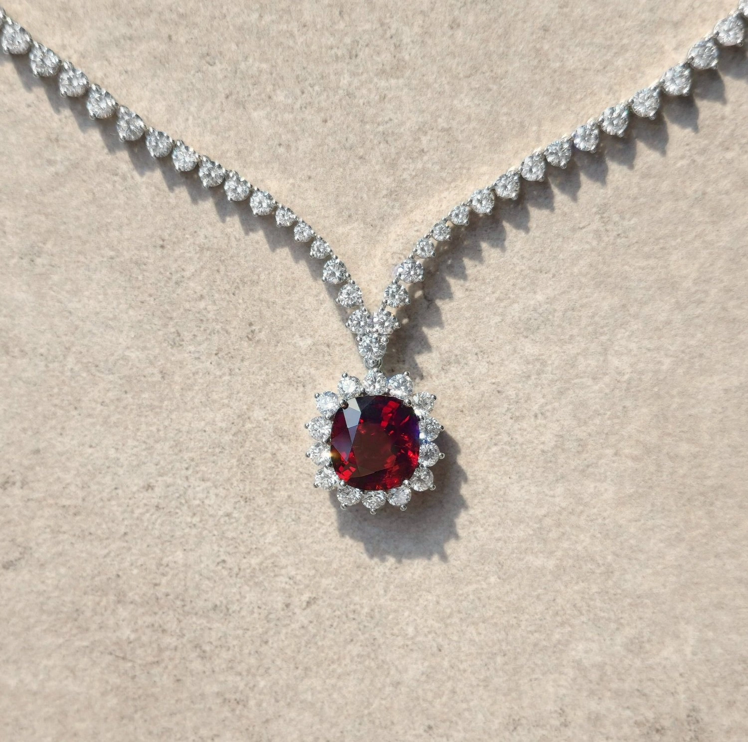 Red Spinel Convertible/ Detachable Pendant with Diamond Halo in 18k White Gold