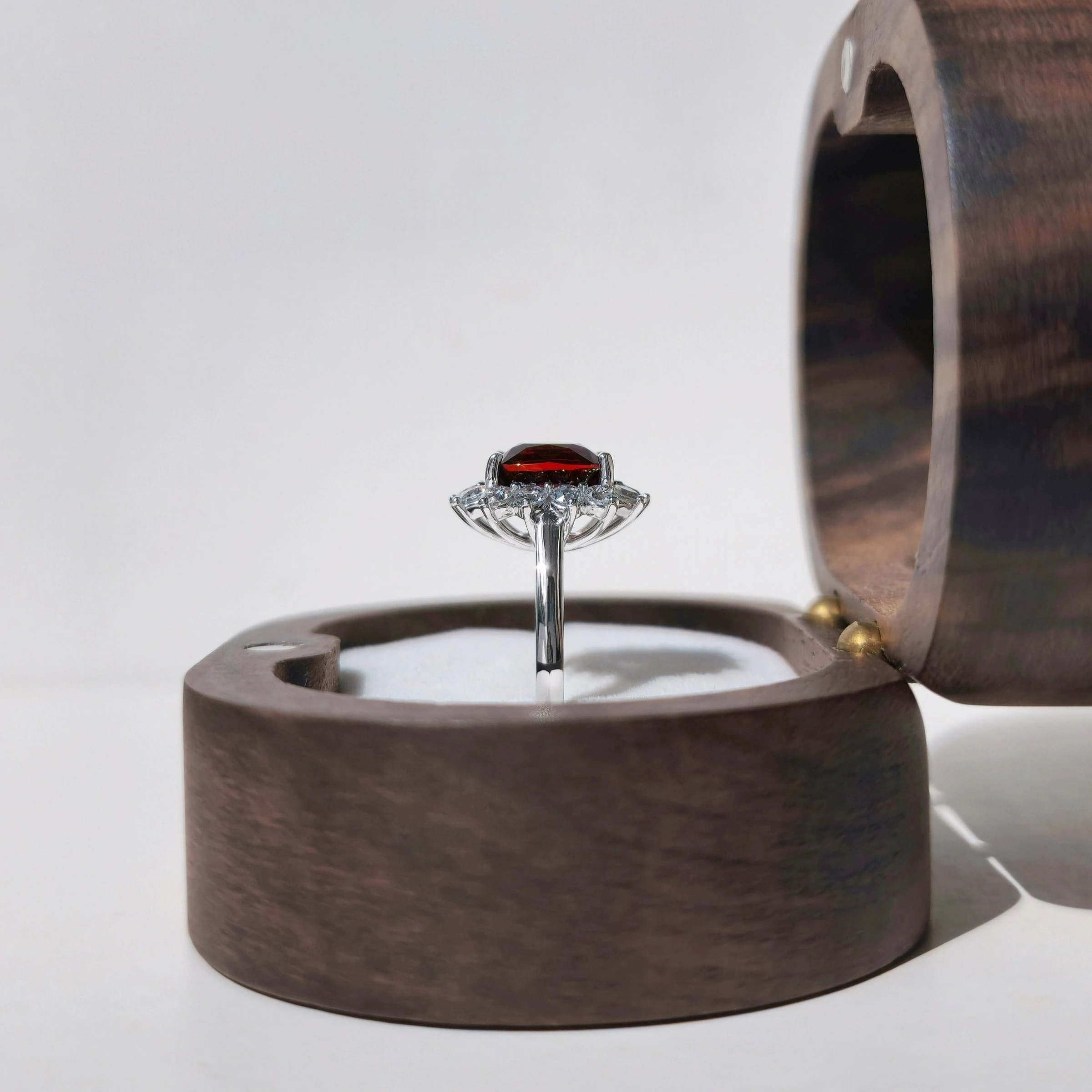 Red Spinel Ring with Diamond Halo in 18k White Gold