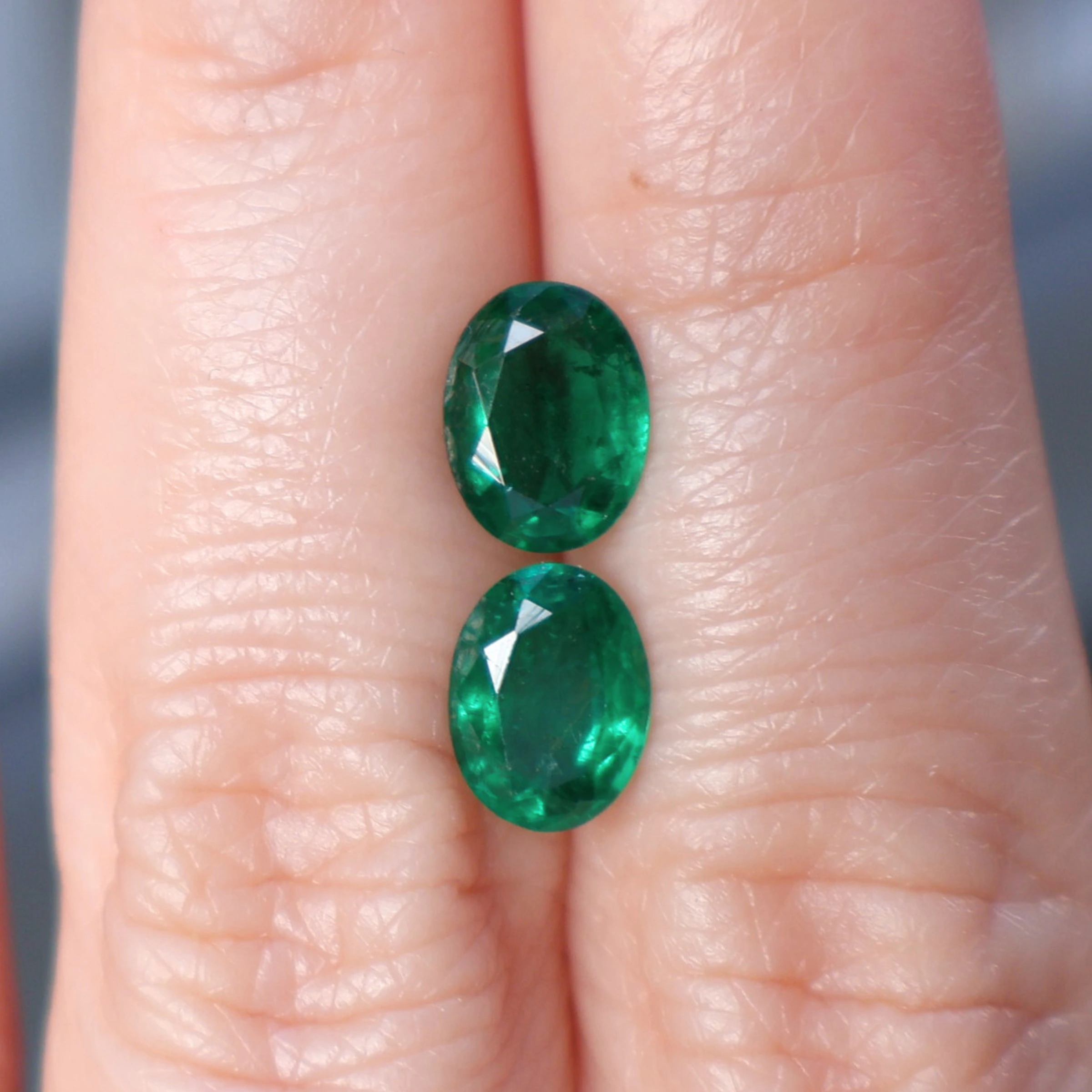 Vivid Green Oval Emerald Pair 2.17ct, Zambia