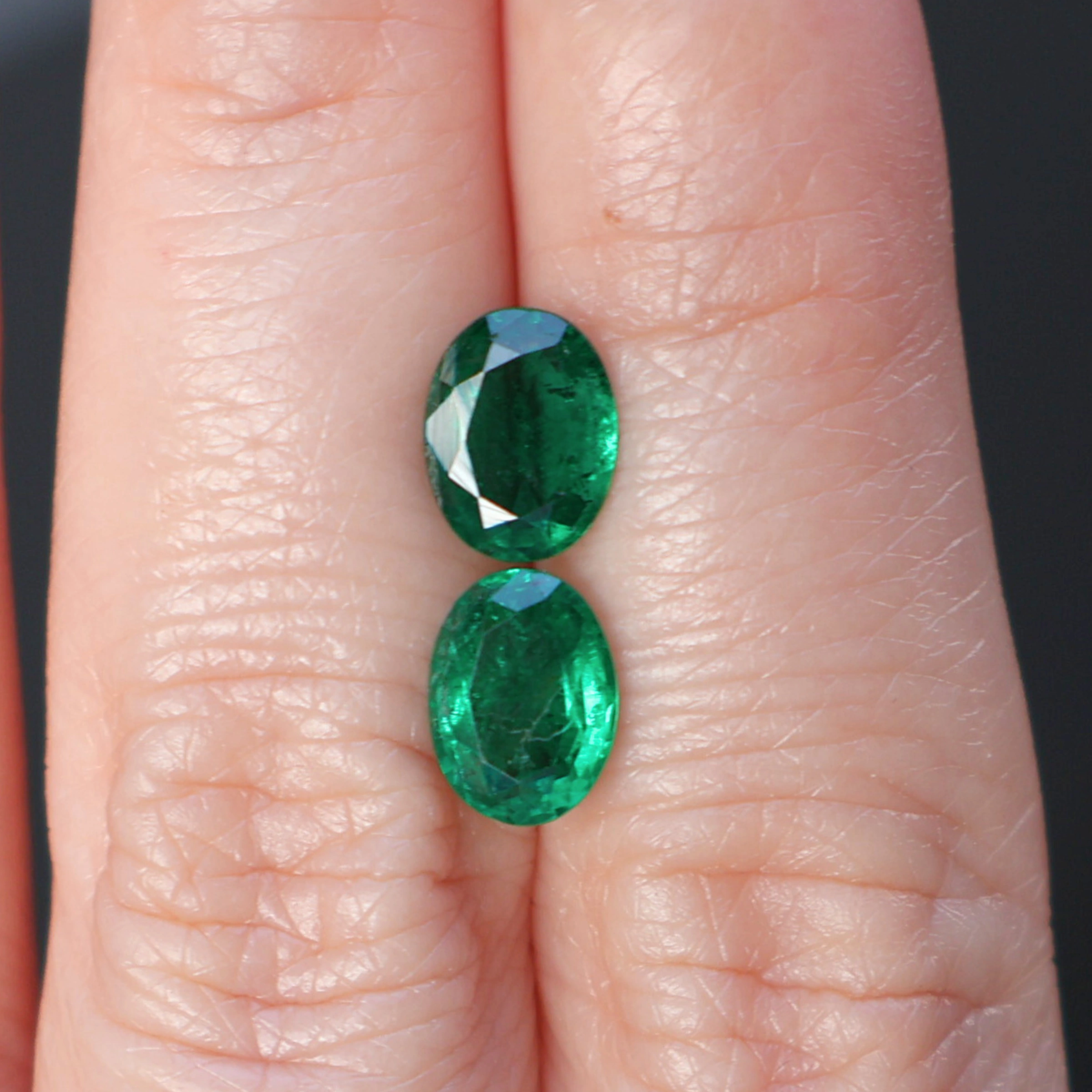 Vivid Green Oval Emerald Pair 2.17ct, Zambia